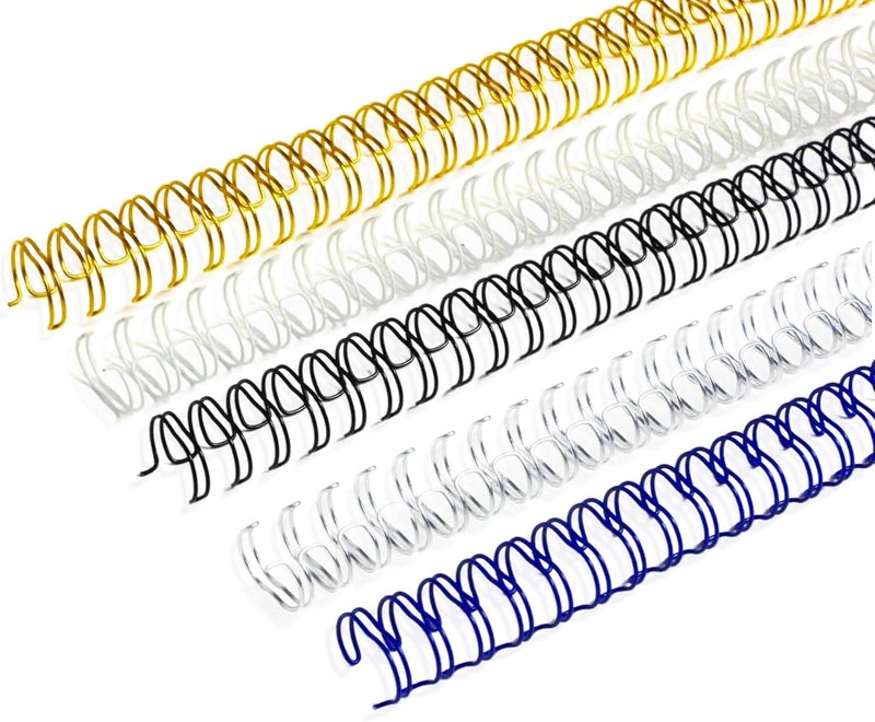 RAYSON WR3264M Wire Binding Spines, Multicolor, 3:1 Pitch Double Loop Binding Wires 1/4 Inch, 32-Loop Wire Ring Pack of 100 with Black, Gold, Blue, White, Silver - Image 1